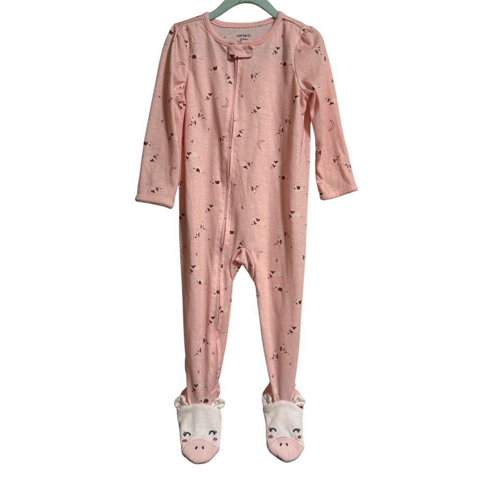 Carters Baby Girls Pink Moon Cow Print Footed Pajamas Sleeper 24M